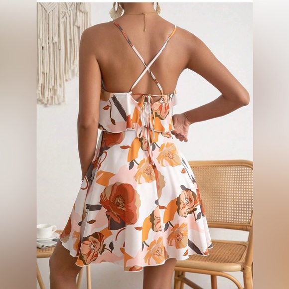 Boho Floral Print Ruffle Trim Cami Dress - Picture 4 of 6